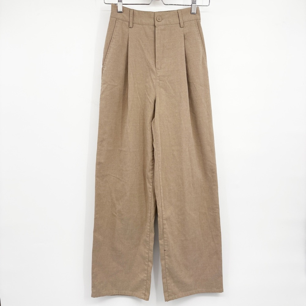 Urban Outfitters Womens Tan Pleated High Waist Wide Leg Academia Trousers Small